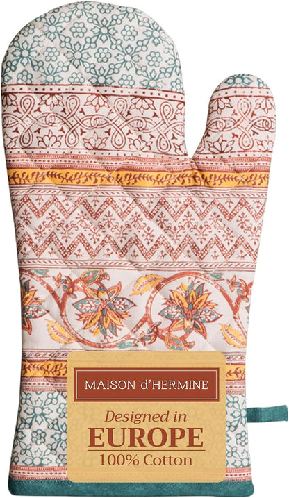 Maison d'Hermine Oven Gloves 100% Cotton Oven Mitt (7" x 13", Pack of 1) | With Loop Heat Resistant BBQ Cooking Gloves Baking Kitchen Handling Hot Pans Thanksgiving Christmas - Nila