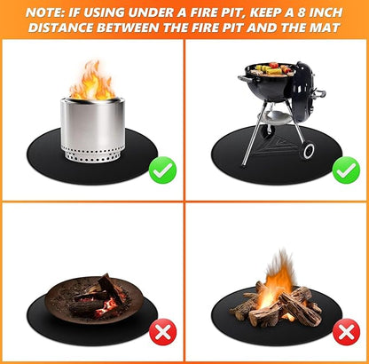 Fire Pit Mat 36" Round – Fireproof Deck Protector for Fire Pits, Triple-Layer Heat Resistant Mat for Patio, Grass & Camping, Waterproof Silicone Fiberglass Grill Pad