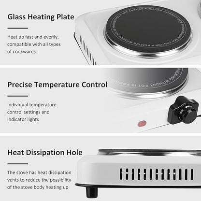 1800W Infrared Double Burner, Portable Hot Plate for Cooking, Countertop Burner with 7.5” & 6.3” Glass Plate Electric Cooktop with Stepless Temperature Adjustments for Home RV Camping