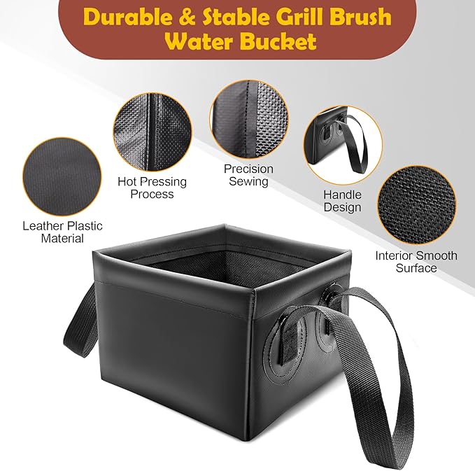 AHIER Collapsible Grill Brush Water Bucket & Dunk Tank for Stainless-Steel Grates, Steam Grill Brush