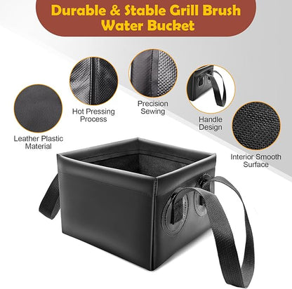 AHIER Collapsible Grill Brush Water Bucket & Dunk Tank for Stainless-Steel Grates, Steam Grill Brush