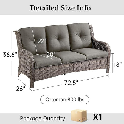 Outdoor Couch All Weather PE Wicker Patio Sofa Outdoor Sofa Deep Seating for Porch Deck Backyard-Grey/Grey