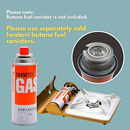 Iwatani Portable Butane Stove “Tatsujin” SlimⅤ CB-TS-5 ＆ Stainless Tongs ＆ microfiber towel – Made in Japan ｜ Single Burner Butane Stove