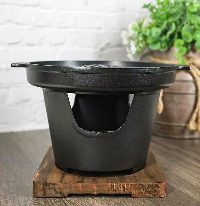 Ebros Gift Japanese Cuisine Portable Tabletop BBQ Yakiniku Grill Aluminum Cooking Stove With Comal Griddle And Wooden Trivet Base For Yakitori Hibachi Robata Personal Sized