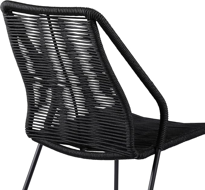 armen LIVING Clip Modern Indoor Outdoor Patio Stackable Steel Dining Chair with Black Rope - Set of 2