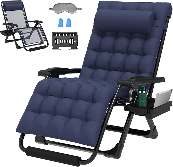 ZENPETIO Oversized Zero Gravity Chair, 33In XXL 500LBS with Cushion | Anti Gravity Recliner Lounge Chair with Aluminum Alloy Lock & Footrest, 90-170° Adjustable, for Lawn Patio Indoor Outdoor