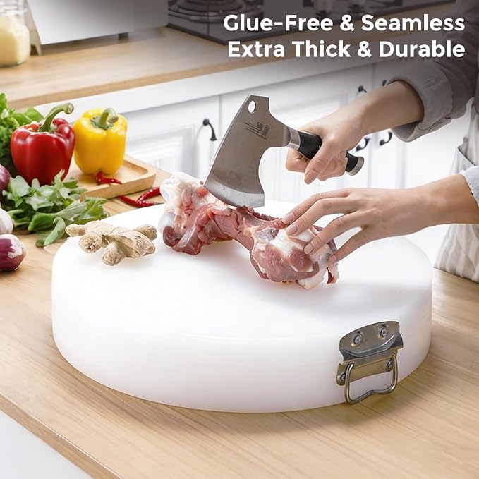 18.9" Round Plastic Cutting Board, 2" Extra Thick Commercial Grade Butcher Board, Food-Grade PE Chopping Block for Meat Cutting, Butchering, BBQ Prep & Restaurant Kitchen Use