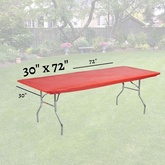 6' Rectangular Plastic Table Covers 30" x 72" (6 Feet), Bundle of 10 - Indoor or Outdoor Fitted Table Covers for Banquet Tables (Red)