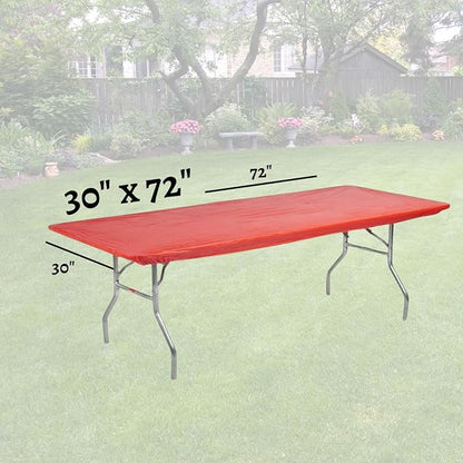 6' Rectangular Plastic Table Covers 30" x 72" (6 Feet), Bundle of 10 - Indoor or Outdoor Fitted Table Covers for Banquet Tables (Red)