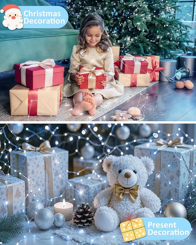 4 Pack 60 LED Fairy Lights Battery Operated with Timer, 20 FT Cool White | Cuttable Copper Wire, Waterproof Battery String Lights for Indoor Outdoor, Wedding, Bedroom, Home, DIY, Christmas Decorations