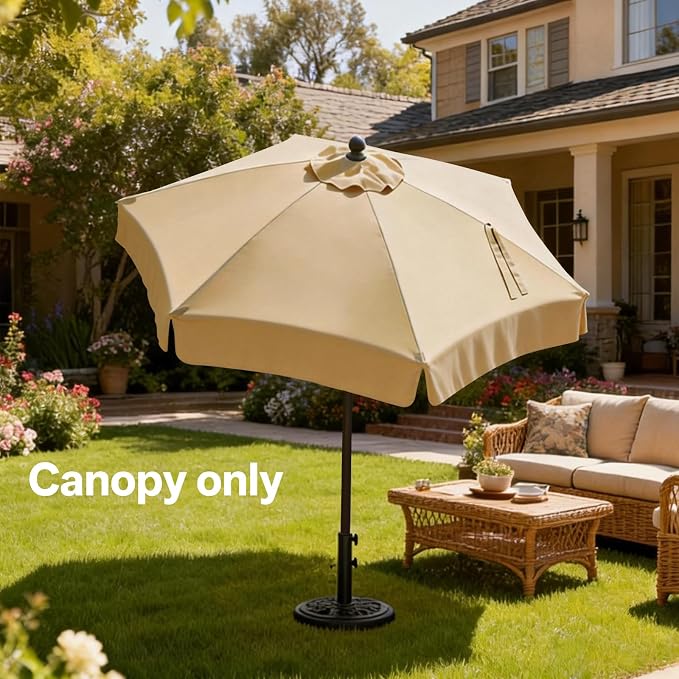 MASTERCANOPY Valance Patio Umbrella 7.5 ft Replacement Canopy for 6 Ribs-Khaki Canopy Only