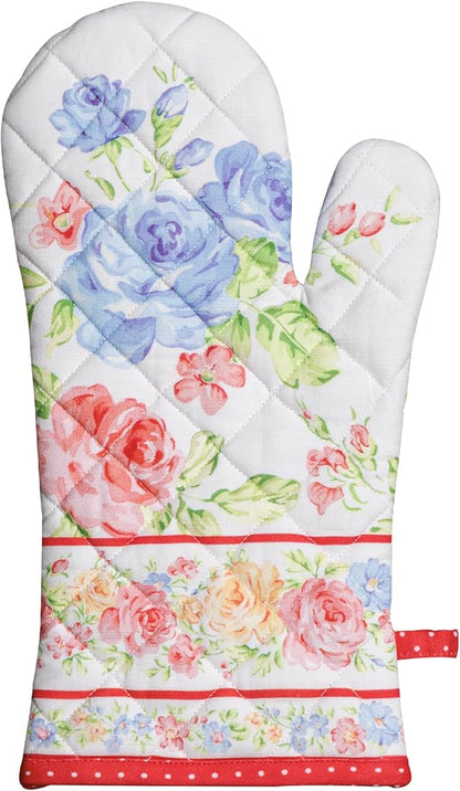 Maison d'Hermine Oven Gloves 100% Cotton Oven Mitt 7" x 13" with Loop Heat Resistant BBQ Cooking Gloves Baking Grilling Kitchen Hotel Home Farmhouse Spring Summer (Pack of 1, Vintage Floral)