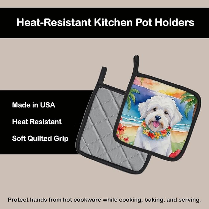 Caroline's Treasures Coton de Tulear Luau Pair of Pot Holders Kitchen Heat Resistant Pot Holders Sets Oven Hot Pads for Cooking Baking BBQ, 7 1/2 x 7 1/2
