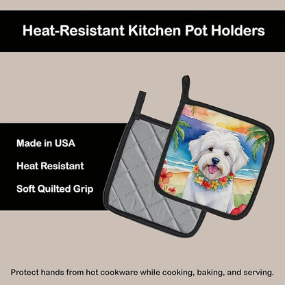 Caroline's Treasures Coton de Tulear Luau Pair of Pot Holders Kitchen Heat Resistant Pot Holders Sets Oven Hot Pads for Cooking Baking BBQ, 7 1/2 x 7 1/2