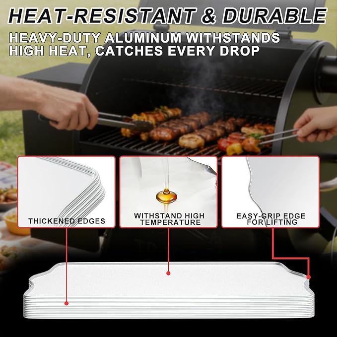6 Packs BAC507 Drip Tray Liners for Traeger Pro 22 & Pro 575 Most Rectangular Pellet Grills and Smokers, Heat-Resistant Foil Liners for Traeger Grill Accessories, Aluminum Grease Tray 20" x 15.6"