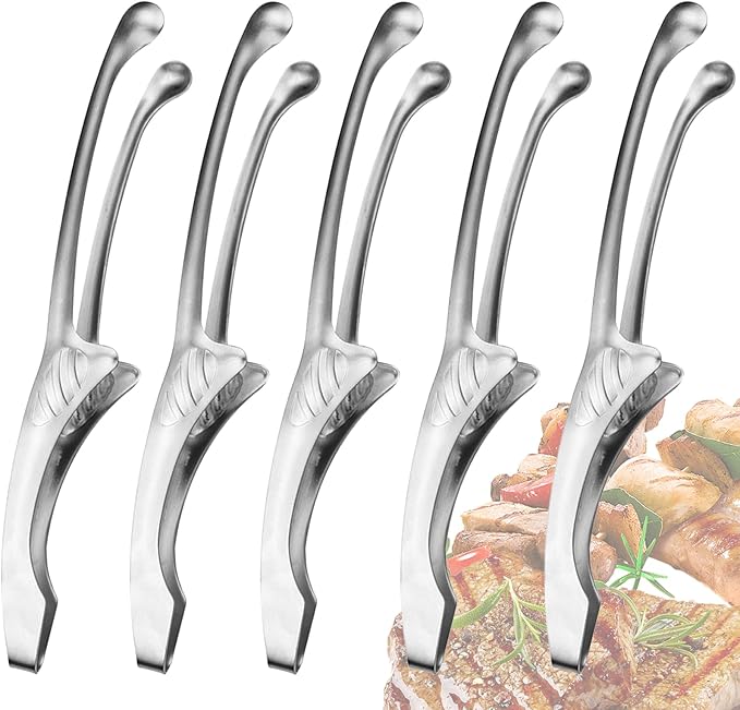 5 Pcs BBQ Tongs for Korea & Japanese Baebeque, Stainless Steel Grill Tongs Bbq Tong Self Standing Grilling Stencils(5 Pcs Rounds Tips)