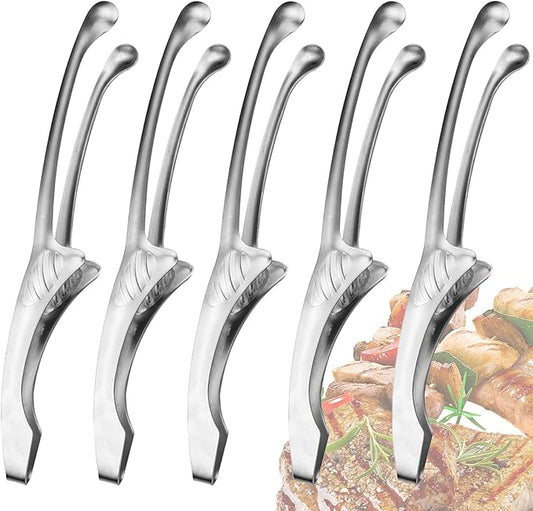 5 Pcs BBQ Tongs for Korea & Japanese Baebeque, Stainless Steel Grill Tongs Bbq Tong Self Standing Grilling Stencils(5 Pcs Rounds Tips)
