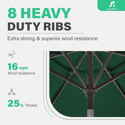 JEAREY 9' 2-Tiers Patio Umbrellas Outdoor Table Market Umbrella w/Push Button Tilt/Crank, 8 Sturdy Ribs, UV Protection Waterproof Sunproof(Dark Green)