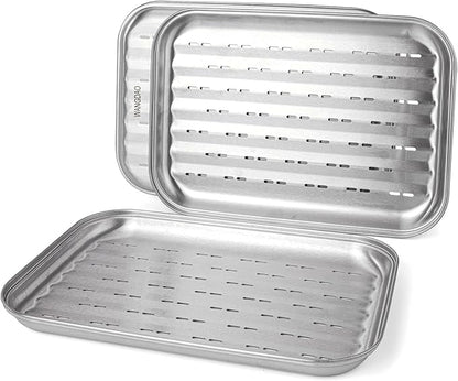 Stainless Steel Grill Toppers Grid (set of 3), Grill Serving Pans, Roasting Grill Trays, all in Same Dimensions, 13.6”X9.65“, Dishwasher Safe