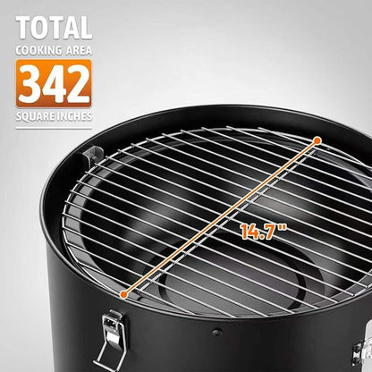 KEYO GRILL 18 Inch Vertical Charcoal Smoker, 3-in-1 Heavy Duty Outdoor BBQ Grill with Thermometer, Portable Camping Barbecue Grill for Garden Patio Beach Backyard