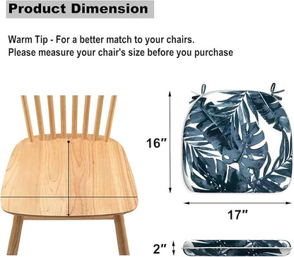 DYTXIII Set of 2 Outdoor Chair Cushions with Ties,Water Repellent Patio Chair Pads 17"x 16" for Outdoor Furniture,Round Corner Seat Cushions for Garden Yard Kitchen Palm Blue