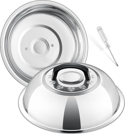 11.4 Inch Cheese Melting Dome, HaSteeL Round Stainless Steel Basting Steaming Cover, Metal Griddle Lid for Indoor & Outdoor Cooking Grilling, Non Toxic & Rust Free, Dishwasher Safe, Plus a Screwdriver