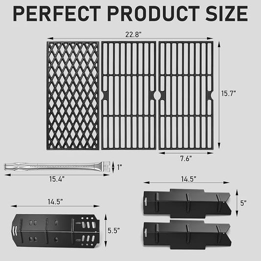 Utheer Grill Parts for Dyna-Glo DGF371CRP-D DGH373CRP-D 3 Burner Gas Grill, 15.4" Stainless Steel Burners, Cast Iron Grill Grates & Porcelain Steel Heat Plates, Heavy Duty Dyna-Glo Grill Accessories