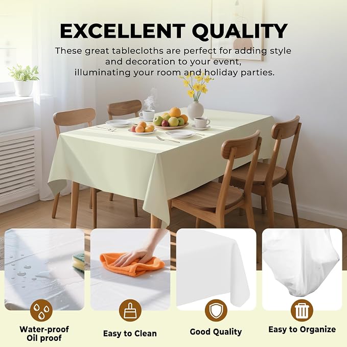 54 Inch X 300 Feet Plastic Table Cover Roll Premium Disposable Plastic Tablecloth for All Type/Shape Tables | Picnic, Party, Banquet, Birthdays, Weddings (Beige, 54 Inch X 300 Feet)