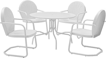 Crosley Furniture Griffith 5-Piece Outdoor Dining Set for 4, Retro Metal Round Patio Table and Chairs, White