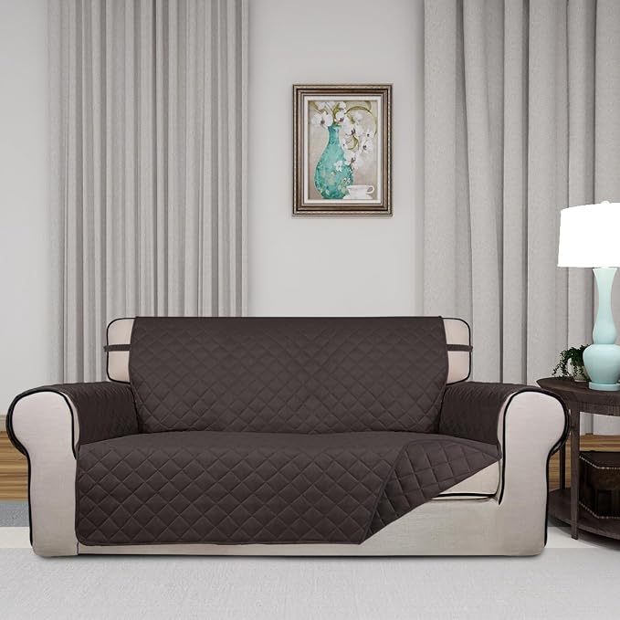 PureFit Reversible Quilted Couch Covers for Dogs Loveseat Sofa Cover 54" | Chocolate/Chocolate, Water Resistant Couch Protector, Washable Pet Couch Cover with Non Slip and Elastic Straps For Kids