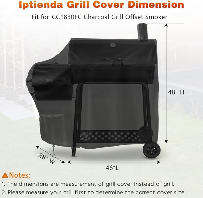 Grill Cover for Royal Gourmet CC1830FC Offset Smoker-46x28x48in | 46inch OutdoorSmoker Coverfor Barrel Charcoal Offset Grill 35in,Heavy Duty,Waterproof