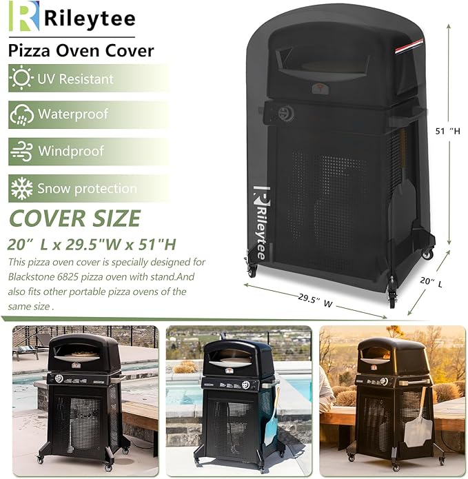 Rileytee Pizza Oven Cover for Blackstone 16 inch Standing Pizza Oven Model 6825/6824/6850,Outdoor Heavy Duty 600D Waterproof Dustproof Cover for Pizza Oven with Mobile Cart