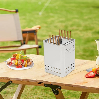 Portable Smokeless Charcoal Grill, Smokeless Square Barbecue Hanging Grill Stainless Charcoal BBQ Stove Kebob Grill with 26 Skewers Portable Vertical Charcoal Smoker for Travel Camping