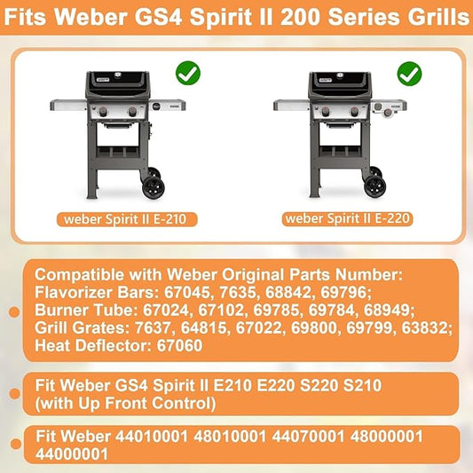 GS4 Spirit 2 Grill Parts for Weber Grill Parts Spirit II 200 SER, Replacement for Weber GS4 Spirit 2 Flavorizer Bars 7635 67045 68842, 67060 Heat Deflector, 7637 Grates, 67024 69785 67102 Burner Tubes