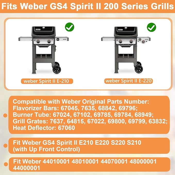 GS4 Spirit II Grill Parts for Weber Spirit 2 Parts Spirit II 200 SER Replacement Parts for Weber GS4 Spirit 2 Flavorizer Bars 7635 67045 68842, Burners 69785 67024, Heat Deflector 67060, 7637 Grates
