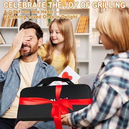 POLIGO 28Pcs Grilling Accessories in Bag with Meat Injector, Barbecue Claws, Mats, Thermometer for Smoker, Camping BBQ Grill Utensil Set Dad Gift for Fathers Day Birthday Grilling Gifts for Men Silver