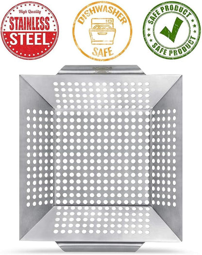 3 Pack Grill Baskets for Outdoor Grill, Heavy Duty Stainless Steel Vegetable Grill Basket, Grilling Basket for Veggies, Grilling Accessories for All Grills & Smokers - Grilling Gifts for Men