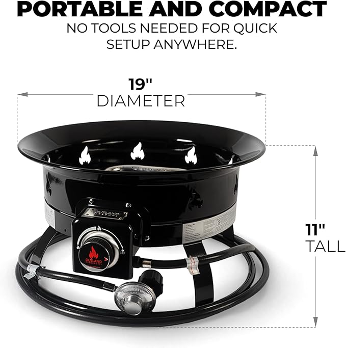 Outland Living Portable Propane Fire Pit, 19-inch, 58,000 BTU Smokeless Gas Firebowl | Perfect for Camping, Patio, Backyard, Tailgating, Deck, RV| Black 823 Standard