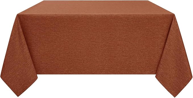Decorelia Faux Linen Square Tablecloth for Dining Room,Waterproof Texture Decorative Farmhouse Table Cloth for Indoor Outdoor Party, Holiday, Banquet Picnics, Patio,70 x 70 Inch (Square),Burnt Orange