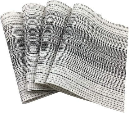 Placemat,Blending Color Durable Woven Vinyl Placemat Washable Heat-Resistant Anti-Skid Kitchen Dining Table Mats (Set of 4, Black with White)