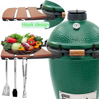 With Folding Side Shelves Table, Replacement Parts for BGE, Big Green Egg Large 18" Smoker Charcoal Grill, Outdoor Storage Side Table