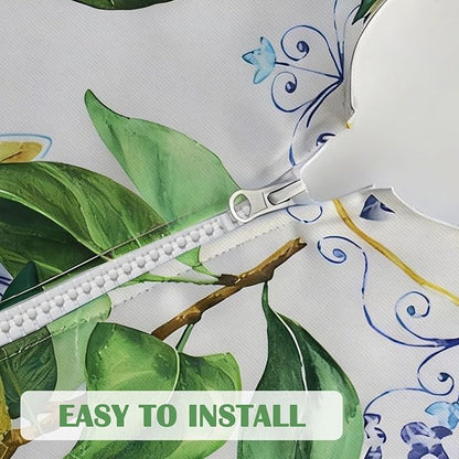 Honellaty 60 Inch Round Outdoor Tablecloth with Umbrella Hole and Zipper, Waterproof Wipeable Lemon Tablecloth for Patio Table, Backyard BBQ and Picnic
