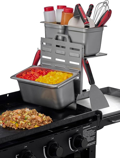 Chef Master Steam Pan Insert & Adjustable Griddle Shelf Set – Organizer & Condiment Holder for Utensils, Ingredients & BBQ Cooking - Grill Accessories for Outdoor Grill - 90260 & 90316
