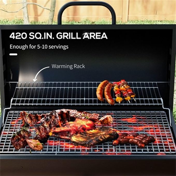 Portable Charcoal Grill with Wheels & Thermometer - Large 28" BBQ Grill for Outdoor Cooking, High Heat Resistant, Adjustable Vents & Ash Catcher - Perfect for Camping, Backyard, Patio