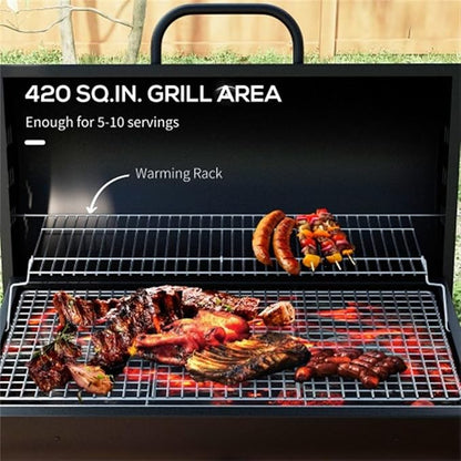 Portable Charcoal Grill with Wheels & Thermometer - Large 28" BBQ Grill for Outdoor Cooking, High Heat Resistant, Adjustable Vents & Ash Catcher - Perfect for Camping, Backyard, Patio