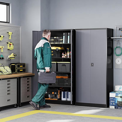 Letaya Metal Garage Storage Cabinets with Lock Door and Adjustable Shelves, Steel Tool Cabinets for Home,Office,Warehouse Organisieren (Black Gray)
