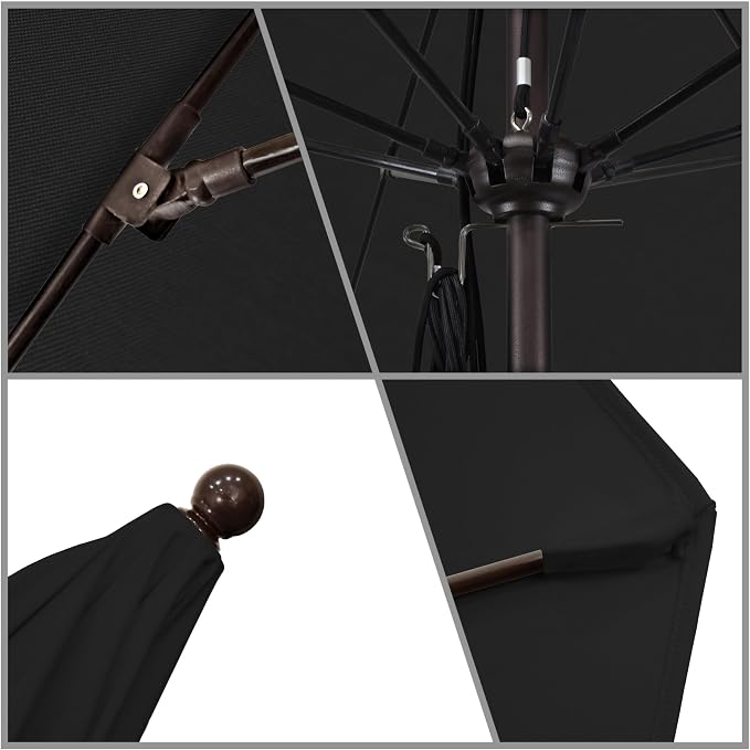 California Umbrella 11' Round Aluminum/Fiberglass Umbrella, Pulley Lift, Bronze Pole, Sunbrella Black Fabric