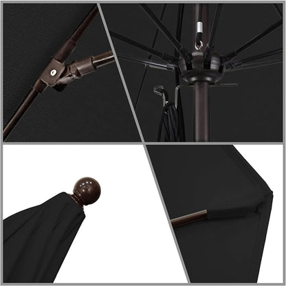 California Umbrella 11' Round Aluminum/Fiberglass Umbrella, Pulley Lift, Bronze Pole, Sunbrella Black Fabric