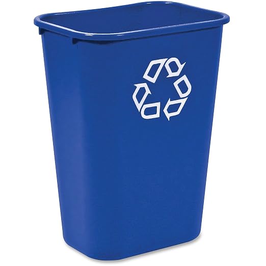 Rubbermaid Commercial Products Deskside Recycling Can, 10.25-Gallon/41-Quart, Blue Recycling Symbol, Plastic, for Bedroom/Bathroom/Office/Under Desk/Sink, Pack of 12
