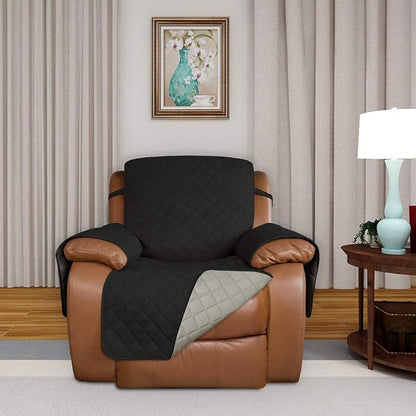 PureFit Reversible Quilted Oversized Recliner Sofa Cover, Water Resistant Furniture Protector, Washable Couch Cover with Elastic Straps for Kids, Dogs, Pets (Large, Black/Beige) | Black/Beige, Water Resistant Couch Protector, Washable Pet Couch Cover w...